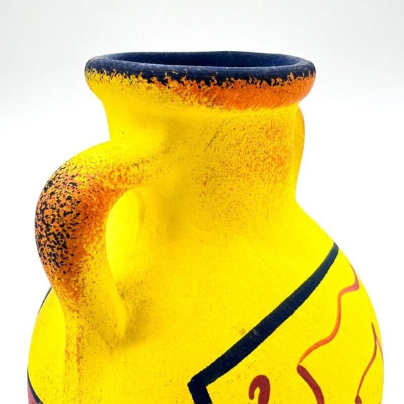 Art. F. Diaz Vase Post Modern 90s Hand Painted Yellow Matte Glaze Signed - Picture 9 of 13